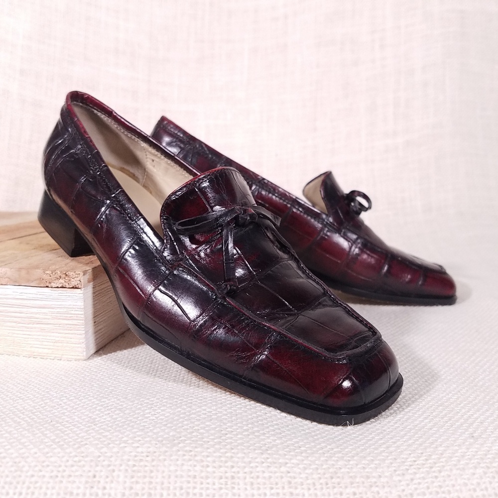 Sesto Meucci Patent Alligator Print Pinch Loafers